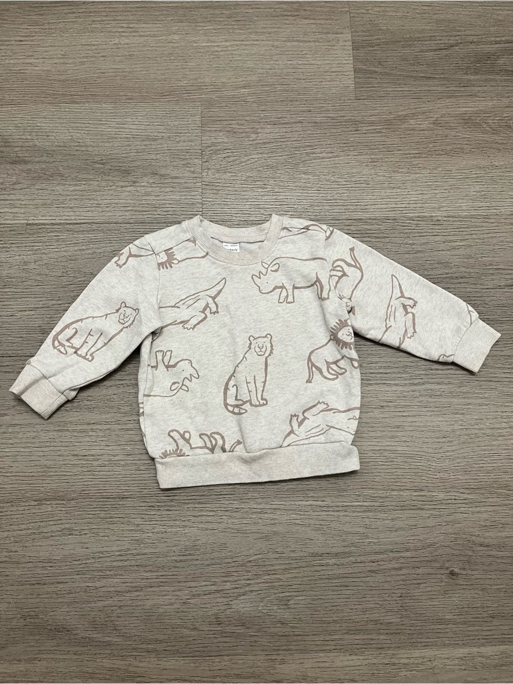 Carter's Cream Crew Neck Sweatshirt with Brown Animal Sketches 18 Months